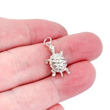 Estate Sterling Silver 925 Textured Turtle Charm Pendant