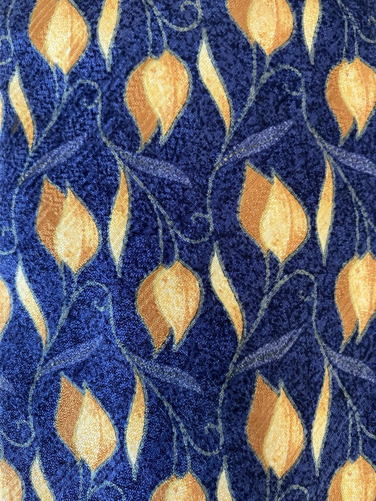 Altea Nordstrom Men's Necktie Tie Silk Woven Blue Gold Leaves Vines Made Italy