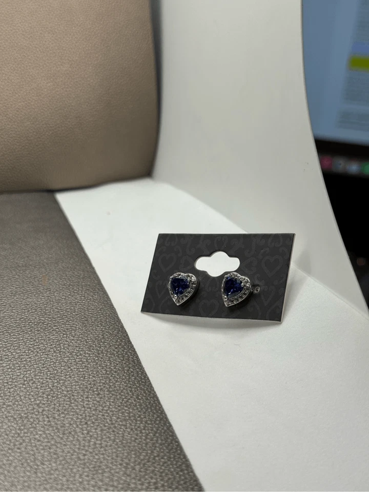 Simulated Tanzanite and Diamond Rhodium plated Stud Heart Earrings - Image 4 of 4