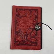 Oberon Design Sadea Rosa CA Hand Tooled Leather Clutch Wallet Red Floral New