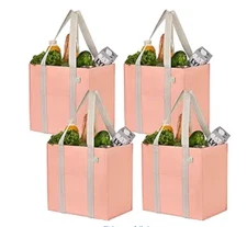VENO 4 Pack Reusable Grocery Bags, Heavy-Duty Shopping Bags Peach NEW