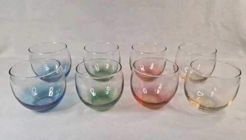 Vintage Full Set 8 Federal Glass Rainbow Sheer Roly Poly Cocktail Glasses 6oz