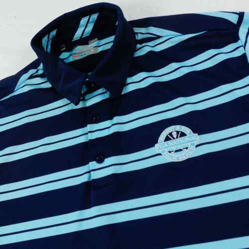 Under Armour Heat Gear PGA National Golf Polo Shirt Blue Striped Large - Picture 1 of 6