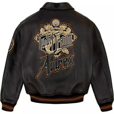Men Avirex Genuine Bomber Leather Jacket Classic American Flight Leather Jacket