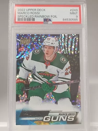 2022-23 Upper Deck #243 Marco Rossi Young Guns Speckled Rainbow Foil PSA 9