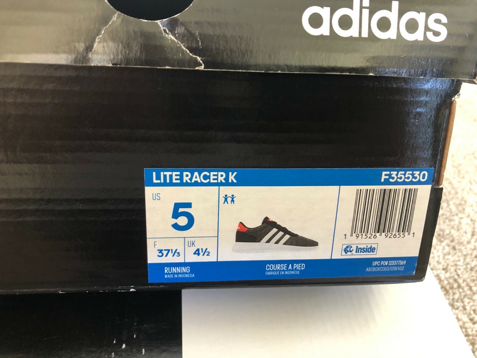 NIB ADIDAS Lite Racer Sneakers Big Kid Red Gray GS Running Shoes F35530 Size 5
