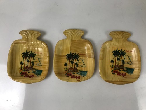 Guam Bamboo Drink Saucer Chataku Coaster Souvenir Vtg 6pc Brown Palm Tree L388 - Picture 4 of 11
