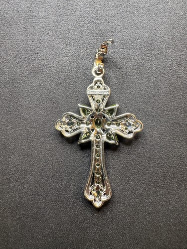 SS 925 Peridot Sterling Silver Cross Enhancer Pendant - Picture 2 of 6