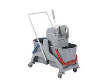 FM-Line Doppelfahreimer PE Profi 36 Grau Reinigungswagen Putzwagen + Schubbügel