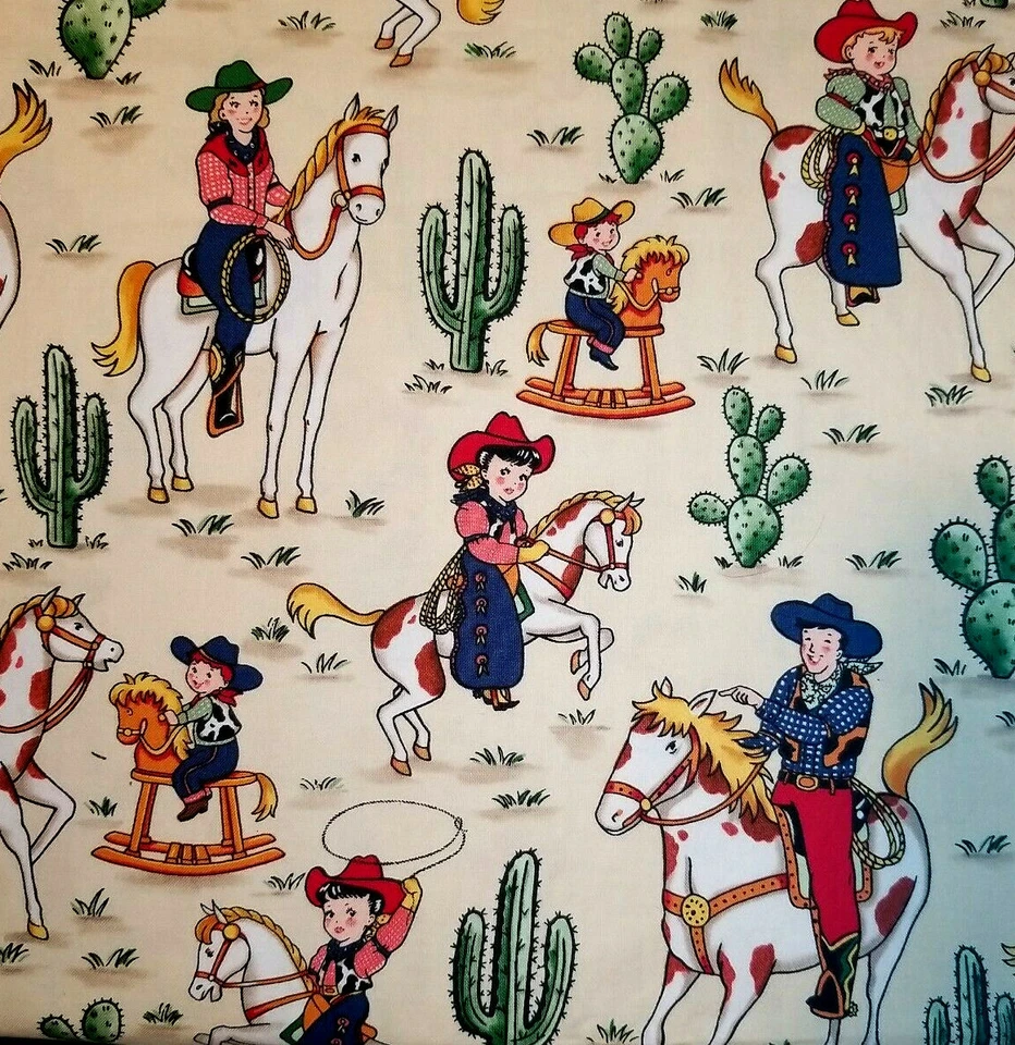 Tecido de algodão vintage Michael Miller cowboy faroeste cavalo cacto por 1/2 jarda RARO - Imagem 4 de 4