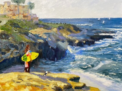 La Jolla Scene. Painting on canvas ORIGINAL. Impressionist Handmade Fine Art