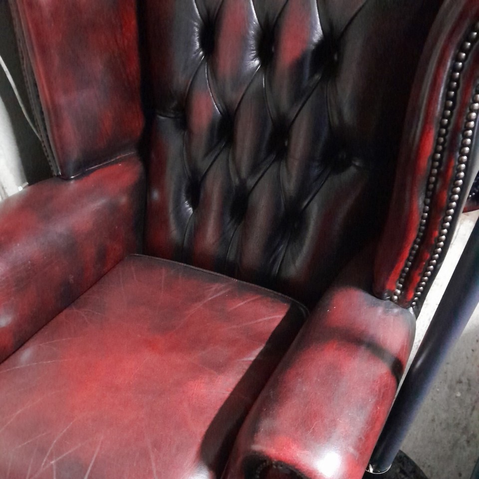 Chesterfield Queen Anne High Back Wing Chairs Real Leather Oxblood Red (Pair) eBay
