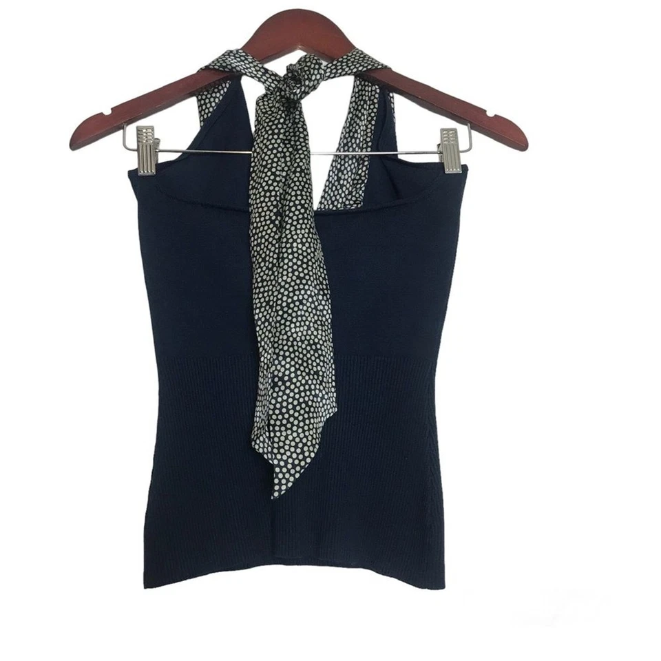 Top halter acanalado a lunares de seda Bebe para mujer Y2K talla XS azul oficina sirena preppy Foto 2 de 4