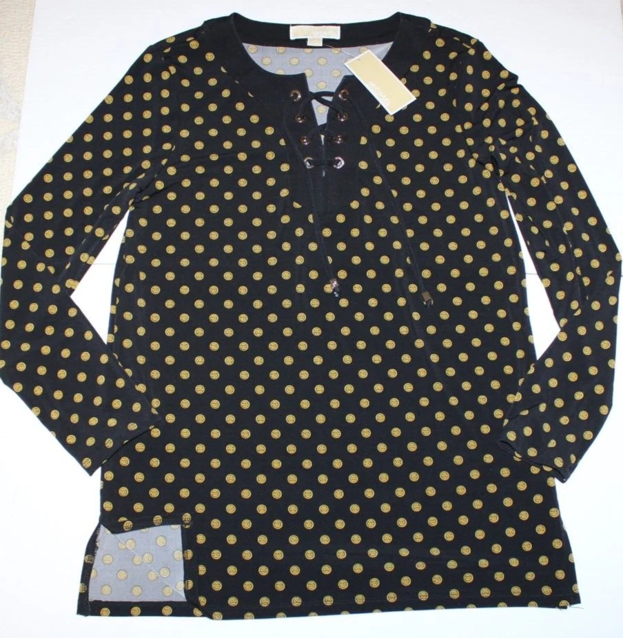 Nuova camicetta tunica MICHAEL KORS nera MK logo top manica a log taglia M $130 00