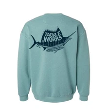 TACKLEWORKS Unisex Fleece Crewneck Sweatshirt Fishing 100% Cotton Oversized Teal