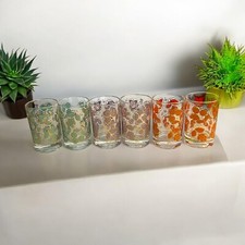Set of 6 MCM Vintage Signed A Erbe Juice Glasses Gold Multicolor Floral Pattern