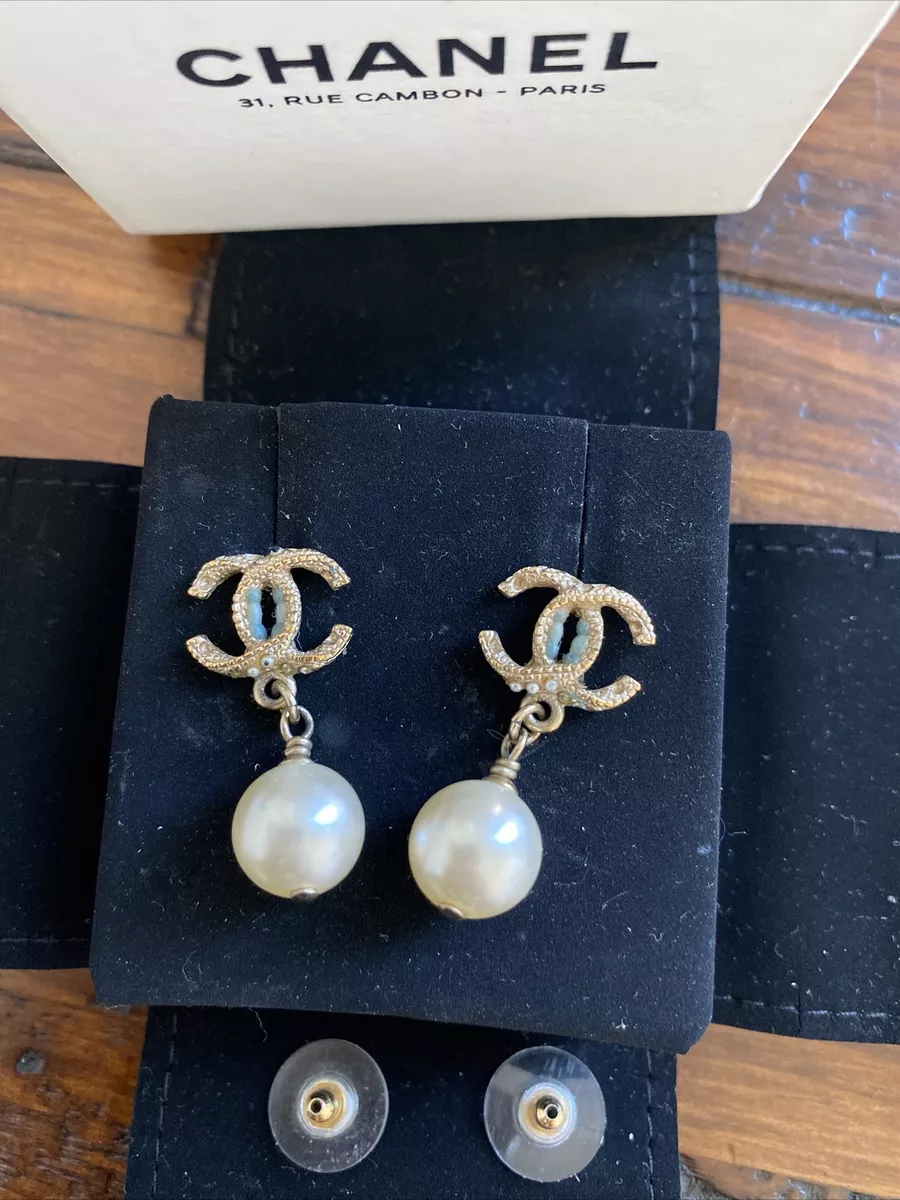 Chanel Cc Drop Earring Metal With Faux Pearls