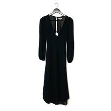 Reformation Joy Cut Out Back V Neck Long Sleeve Midi Dress Size 6 Black