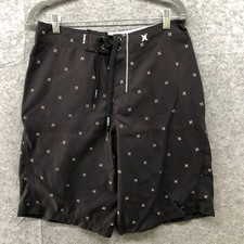 Hurley Board Shorts Mens 30 Brown All Over Logo Summer Wear Drawstring Polyester