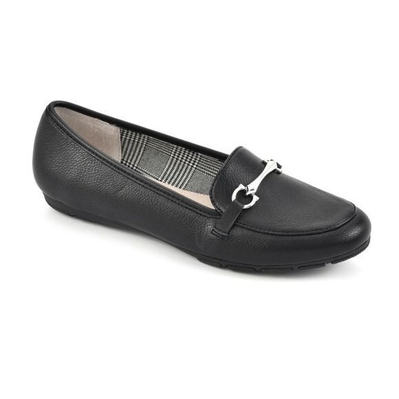 NWT Rialto Womens Black Guiding Loafer Silver Accent Shoe Size 6W - Main Image
