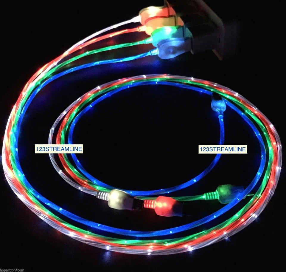 Carregador de cabo de dados USB LED LIGHT-UP PARA Apple iPhone X 8 7 6 5 4s MICRO B C - Imagem 2 de 4