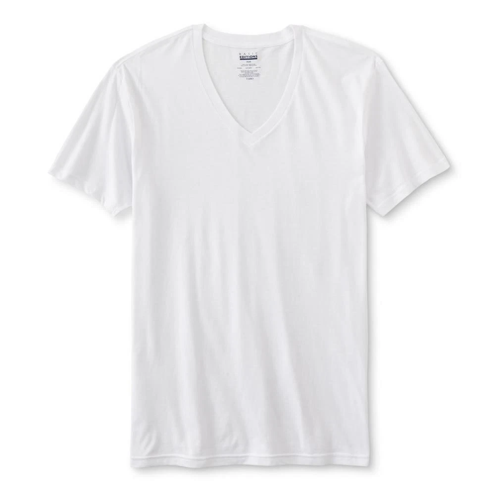 Basic Editions Men s 3 Pack White V Neck Short Sleeve Tees Shirt