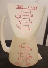 Vintage Tupperware Double Sided Measuring Cup Red Lettering 1 Cup Wet/Dry