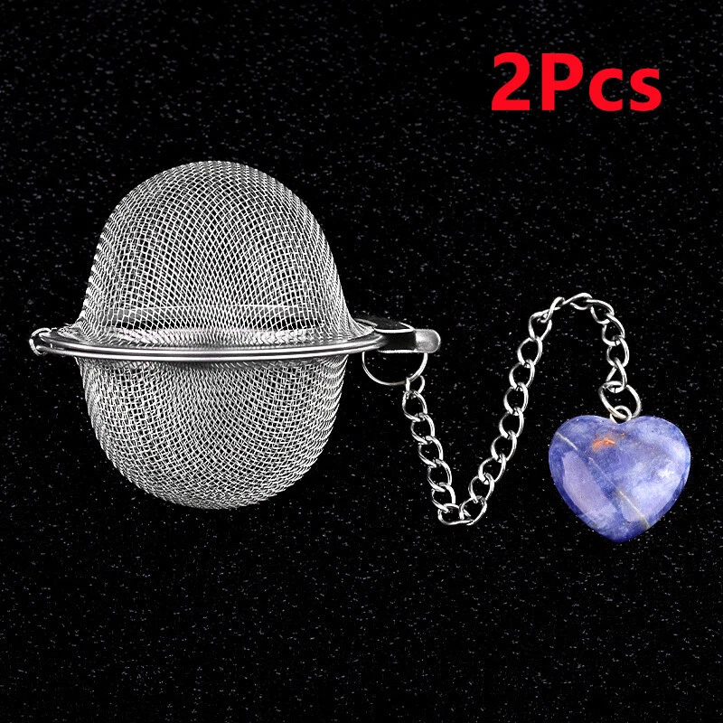 2Pcs Blue Sodalite Heart Stainless Steel Tea Filter Strainer Ball Infuser ETY366