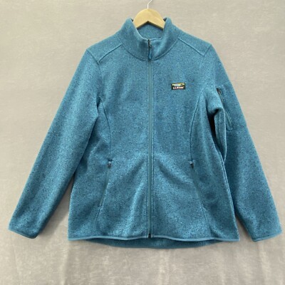 L.L. Bean Full Zip Sweater Womens L Teal Blue Mock Neck Long Sleeve Sweat Jacket