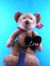Russ Plush 9" Brown Bear CHANTELLE W VELVET LOVE HEART tag
