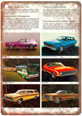 1972 AMC Exterior Colors Chart Vintage Auto Ad Retro Look Metal Sign A12676