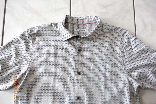 Tommy Bahama Men Button-Up Shirt Gray Check Short Slv 100% Silk Sz L Pocket E932 - Picture 8 of 9