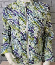 Chicos Size 1 Snakeskin Design Multi Color Shimmer Jacket Zip Up Unlined