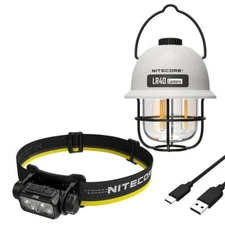 CAMPING KIT:Nitecore NU43 Lighweight rechargeable headlamp w/ LR40 Lantern White