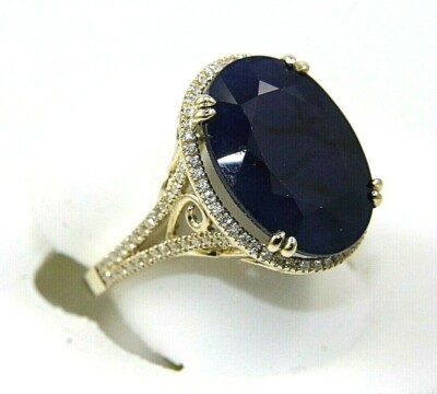 Natural Oval Blue Sapphire & Diamond Halo Solitaire Ring 14k Yellow Gold 10.58Ct