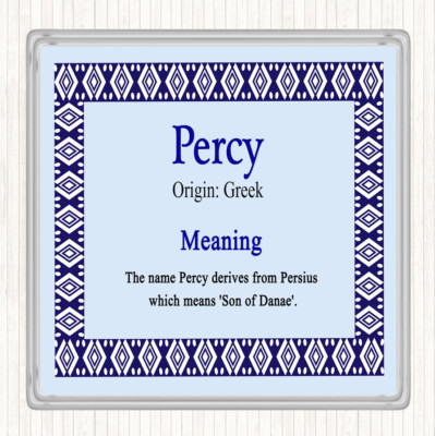 Percy Name Meaning Drinks Mat Coaster Blue