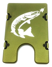 Fishermans Aluminum Wallet, RFID protection, Hunter Green Anodized, Muskie
