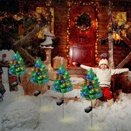 4 Pcs LED Christmas Tree Solar Lights Stake Lamp Path Garden Outdoor Xmas Decor.