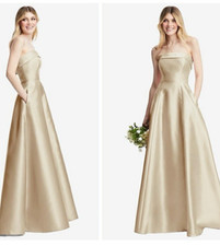 This stunning strapless satin twill maxi dress exudes sophistication