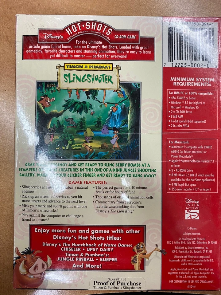Disney's Hot Shots: Timon & Pumbaa's SlingShooter (PC/MAC) **Brand New** - Image 2 of 2