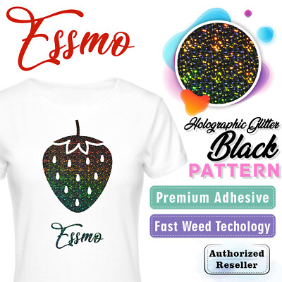 Essmo Holo Glitter Black Pattern Heat Transfer Vinyl HTV T-Shirt Iron Press SP09