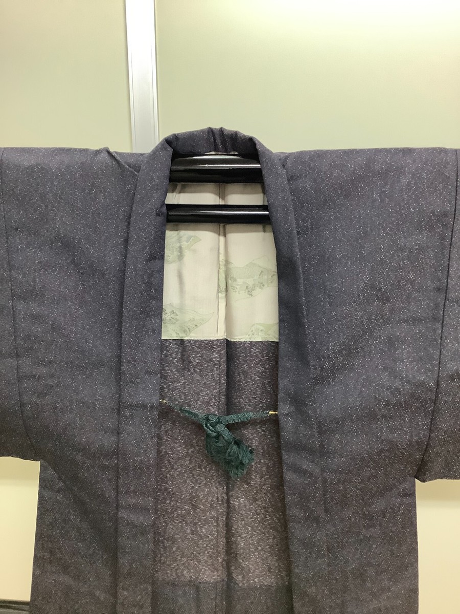 Kimono Haori Japonais Vintage En Soie - Bleu Marine - Taille Unique - Artisanat Main