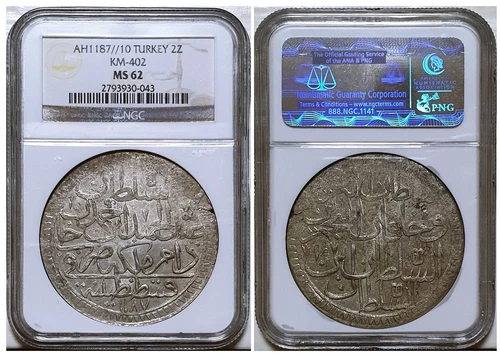 1783 Turkey Ottoman AH1187/10 2Zolota(60para) *NGC MS62