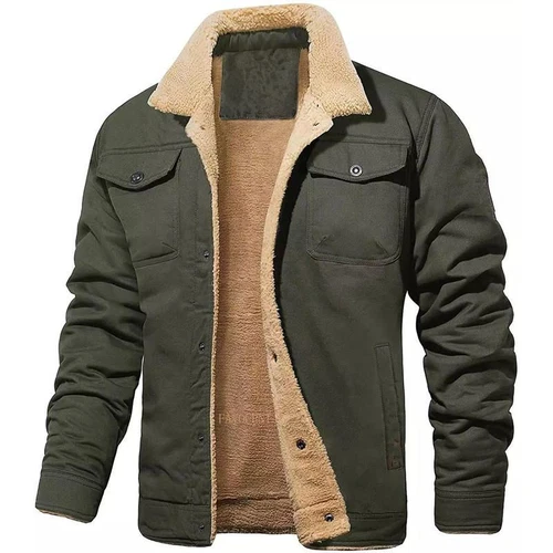 Winter Fleece Jackets Men Turn Down Collar Cotton Jackets Mens Solid Thick Warm - product listing photo