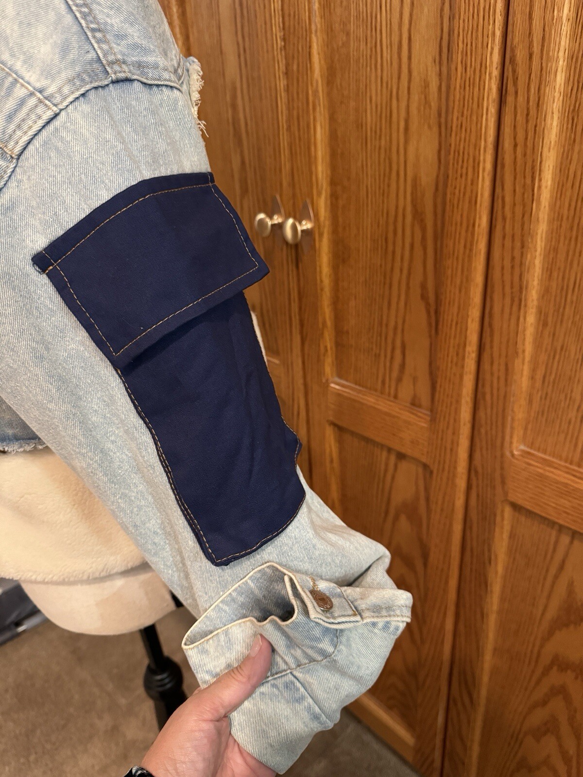 BIDA Denim Patchwork Jacket Large Vegan Sherpa Co… - image 10