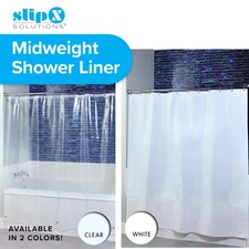 70" x 72" Protected Midweight PEVA Shower Curtain Liner, Clear & White