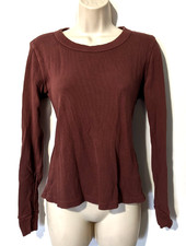 MATE Women's Thermal Cropped Long Sleeve Shirt Sz M Organic Cotton USA Made EUC