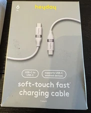 New Heyday USC-C to USB-C Soft Touch 5 Foot Fast Charging Cable White