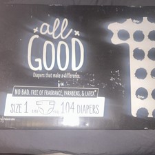 All Good Baby Disposable Diapers Size 1, 104 Count, 8-14lbs Unisex White