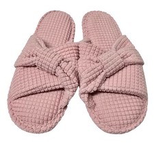 Charter Club Womens Waffle Knit Twist Knot Slippers Pink Medium 7-8 NWT